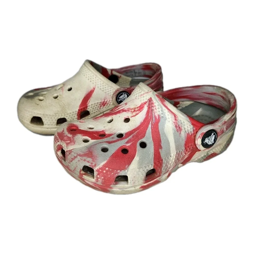 CROCS Classic Marbled Clogs Red White Gray‎ Kids Shoes C9